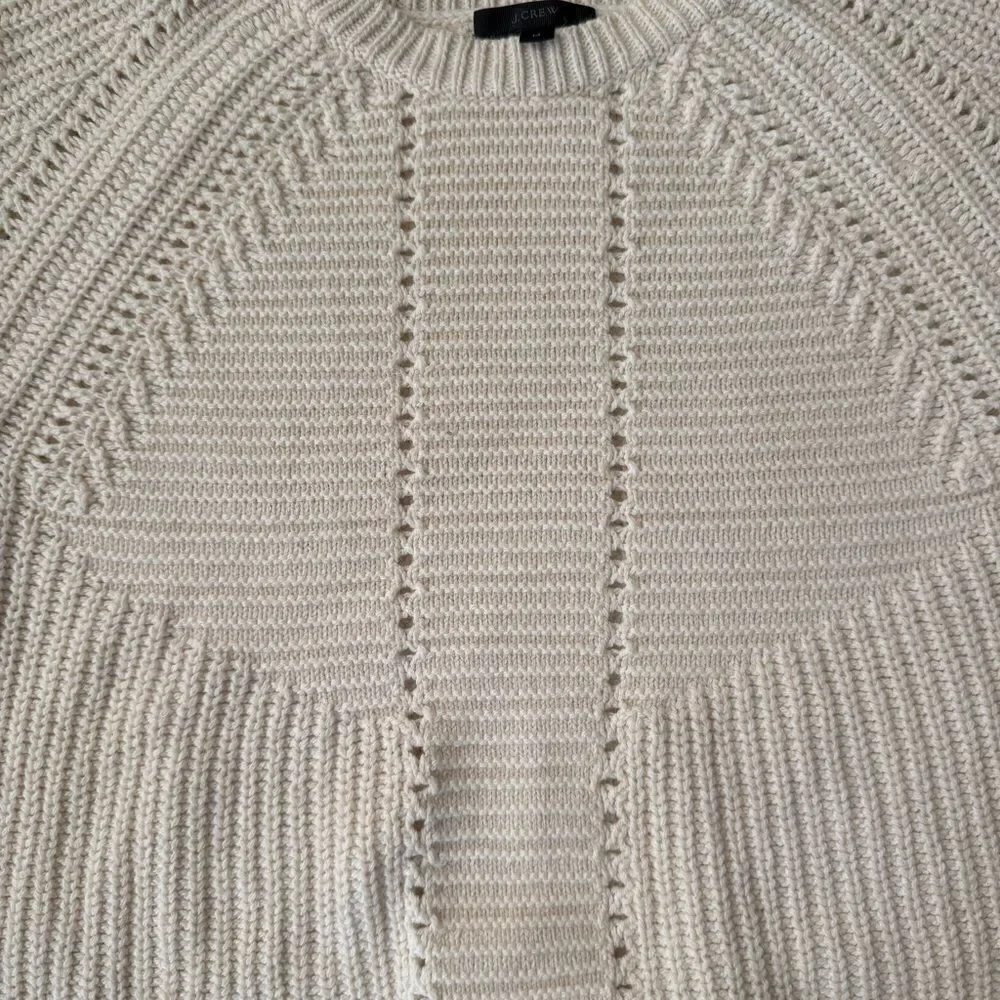 J. Crew Pointelle Sweater Wool Blend Cream White Medium